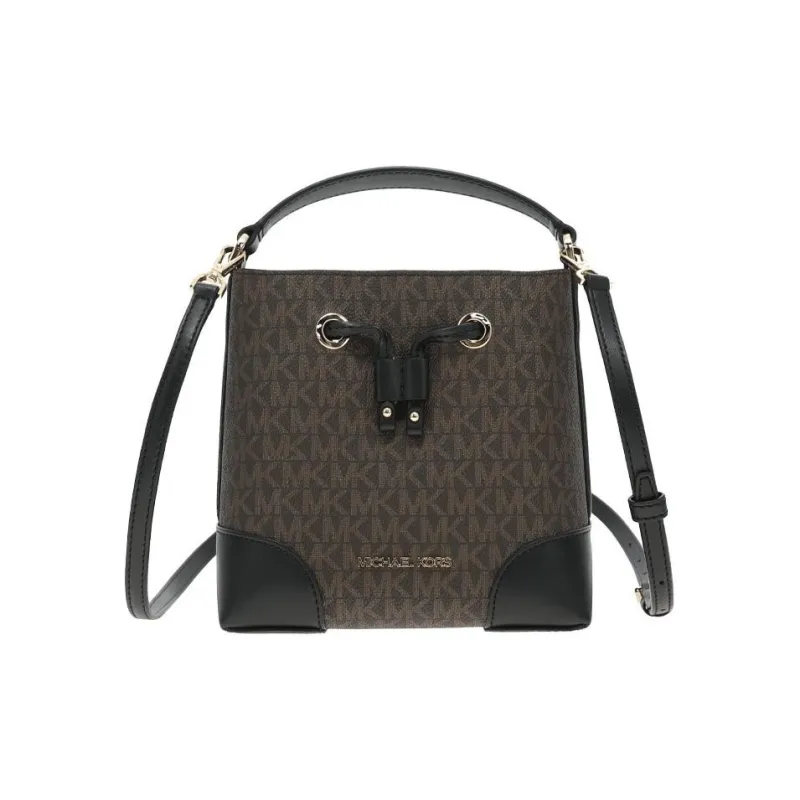 MICHAEL KORS Mercer PVC Bucket Bag, Shoulder Bag, Crossbody Bag, Handbag Trumpets Women's Brown & Black-0