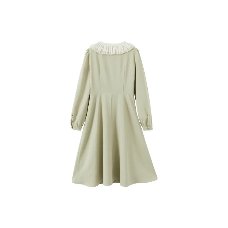 XIANGYING Long Sleeved Dresses Women's Matcha Green-1