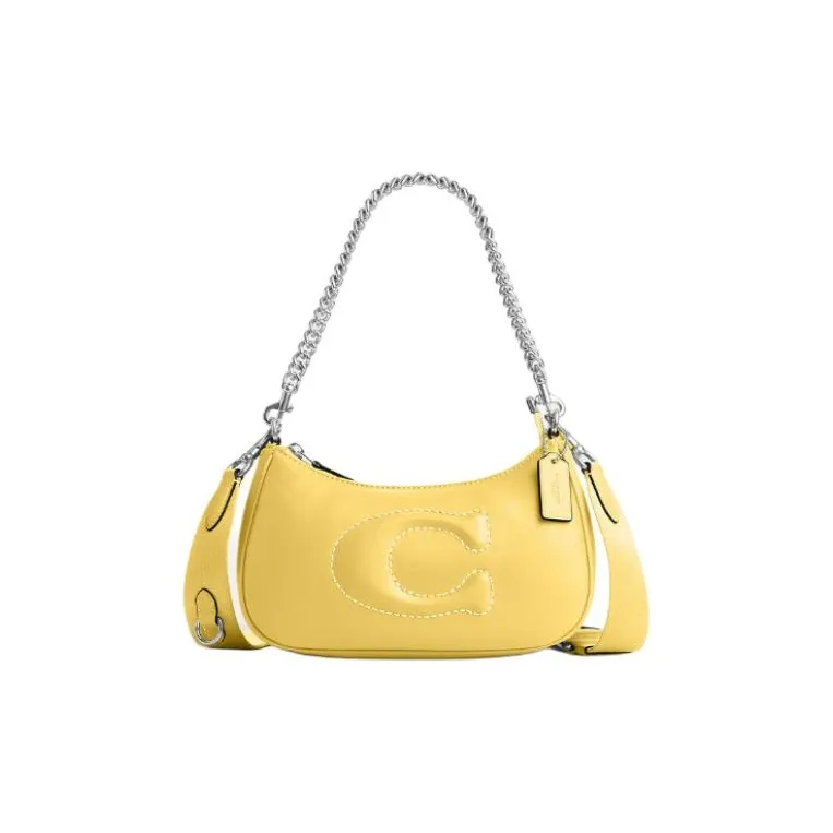 COACH Teri Leather Shoulder Bag Handbag Shoulder Bag Medium Size Women's Vintage Yellow-0
