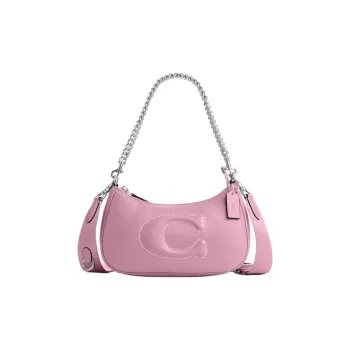 COACH Teri Leather Shoulder Bag, Handbag, Shoulder Bag Medium Size Women's Silver & Pink