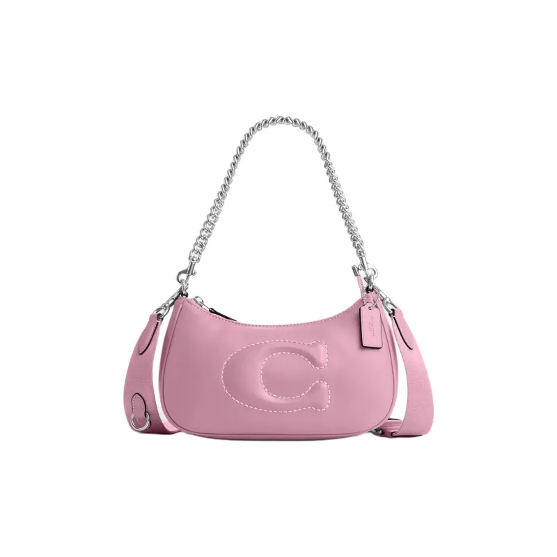 COACH Teri Leather Shoulder Bag, Handbag, Shoulder Bag Medium Size Women's Silver & Pink-0