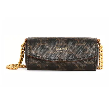 CELINE Triomphe Arc De Triomphe Artificial Leather Lipstick Purse Shoulder Bag Crossbody Bag Women's Black
