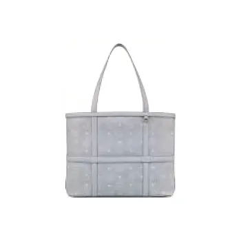 MCM Aren Visetos Nappa Leather Trim Tote Bag Shopping Bag Shoulder Bag Handbag Medium Size Women's Gray
