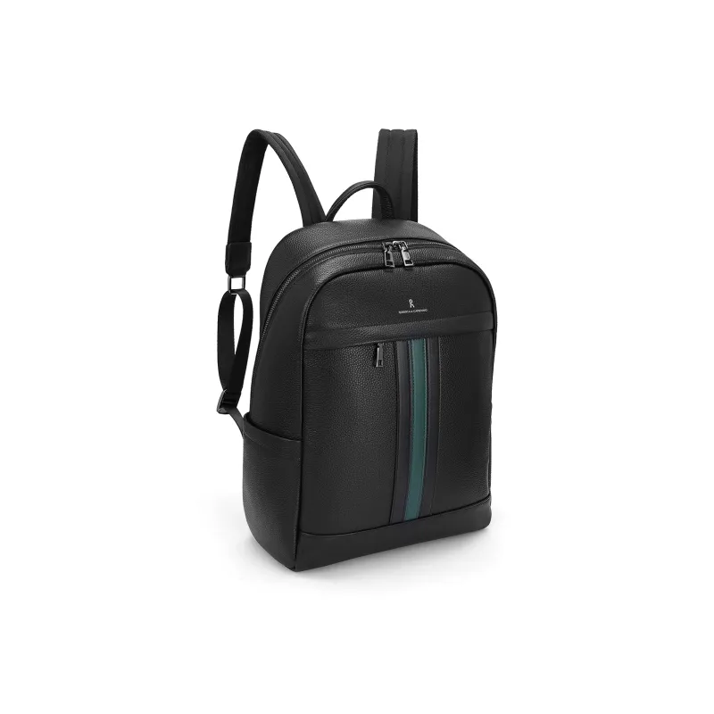 ROBERTA DI CAMERINO Top Grain Cow Leather/Fabric Fashion Students Backpack Laptop Bag Large Size Men's Black-1