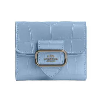 COACH Morgan Crocodile Textured Leather With Smooth Leather Wallet Mini Women's Bronze With Cornflower Pattern