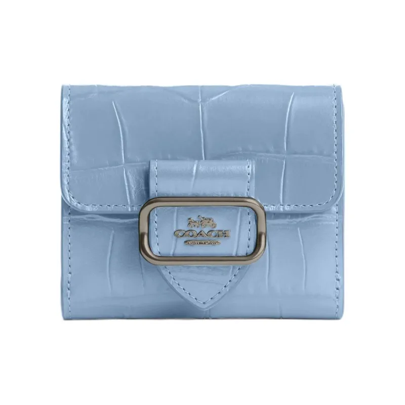 COACH Morgan Crocodile Textured Leather With Smooth Leather Wallet Mini Women's Bronze With Cornflower Pattern-0