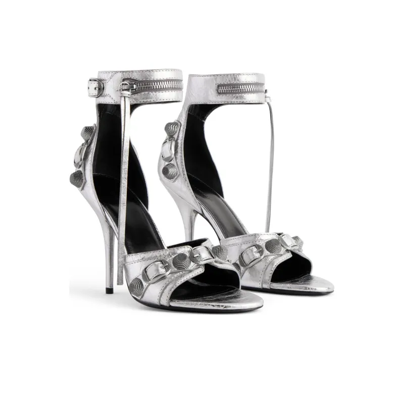 Balenciaga Cagole One Strap Sandals 11cm Women's Silver-2