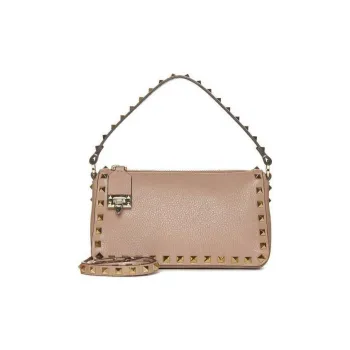 Valentino ROCKSTUD Calfskin Shoulder Bag Women's Beige Pink