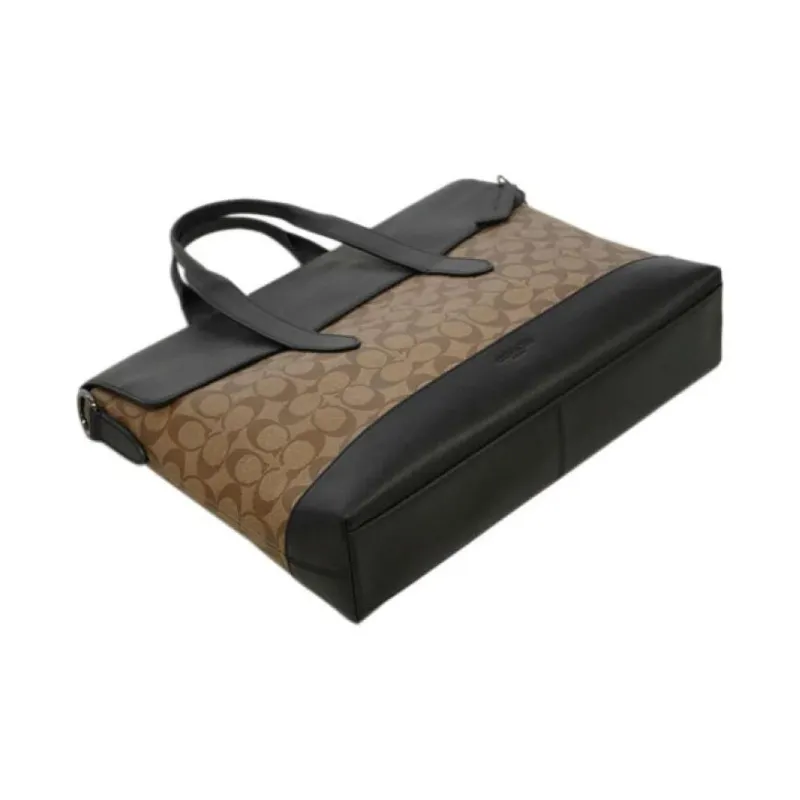COACH Hamilton Cow Leather Handbag Shoulder Bag Briefcase Large Size Men's Black & Monogram Brown-4