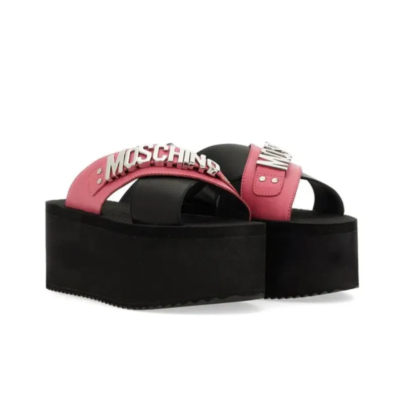 MOSCHINO Slip-Resistant Slide Slippers Women's Black Pink-1