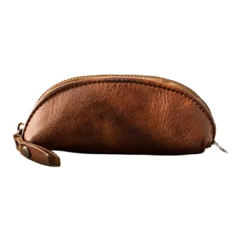 Back Step Top Grain Vegetable Tanned Cow Leather Key Pouch Unisex Brown Black Coffee Yellow Red