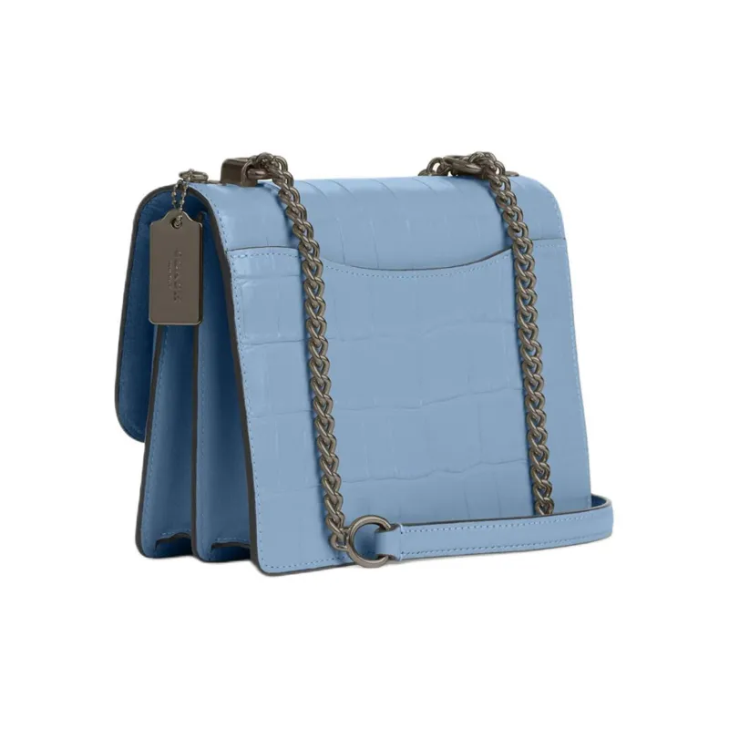 COACH Klare Leather Small Square Bag Shoulder Bag, Crossbody Bag Trumpets Women's Bronze With Cornflower-1
