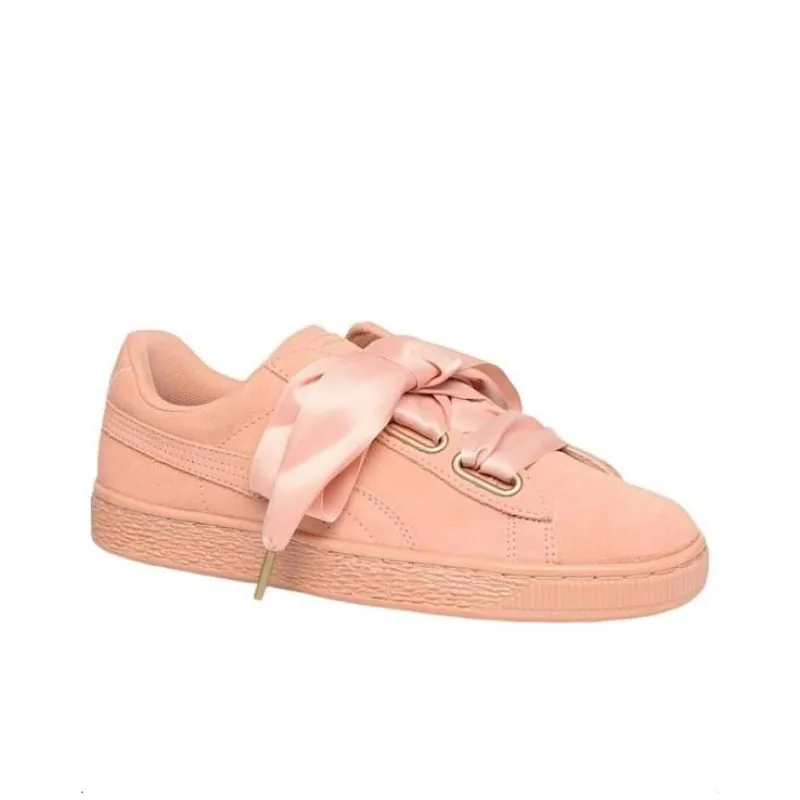 PUMA Suede Heart Satin Anti Slip Wear Resistant Low Top Skateboard Shoes Women's Light Pink-1