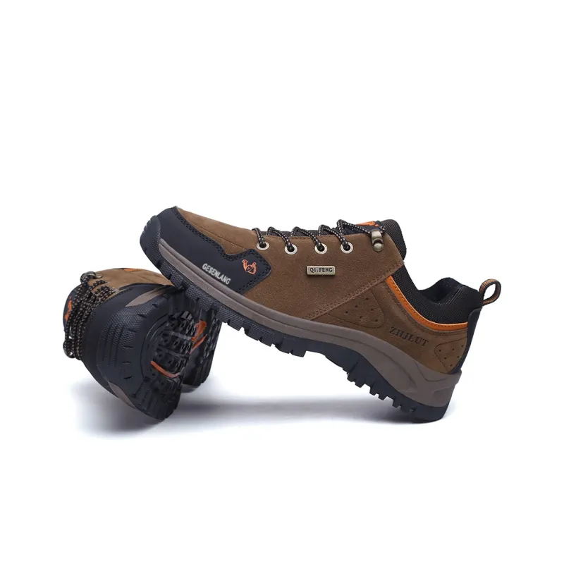 GESENLANG Non slip Wear resistant Impact resistant Low Top Outdoor Shoes Men's Brown-4