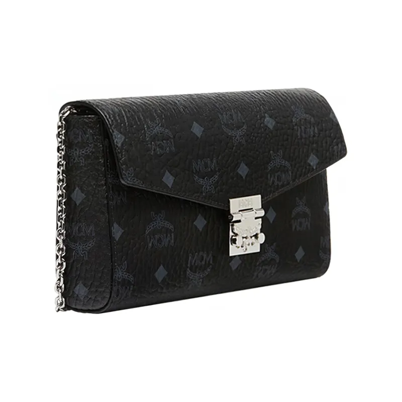 MCM Millie Visetos Coated Canvas Envelope Bag, Chain Bag, Shoulder Bag, Crossbody Bag Medium Size Women's Black-1