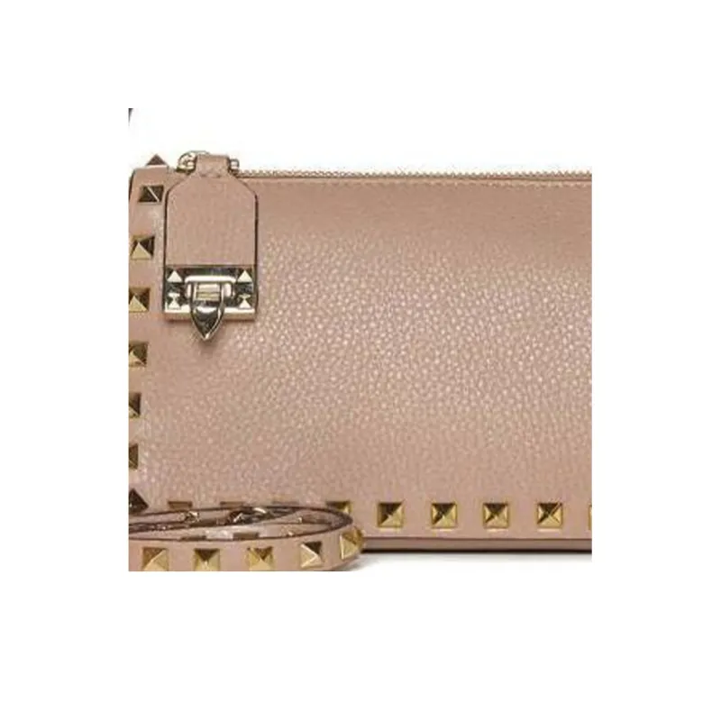Valentino ROCKSTUD Calfskin Shoulder Bag Women's Beige Pink-1