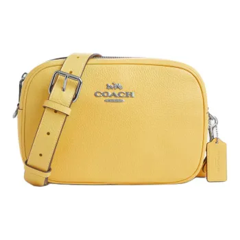 COACH Jamie Refined Pebbled Leather Camera Bag, Shoulder Bag, Crossbody Bag Medium Size Women's Silver & Vintage Yellow
