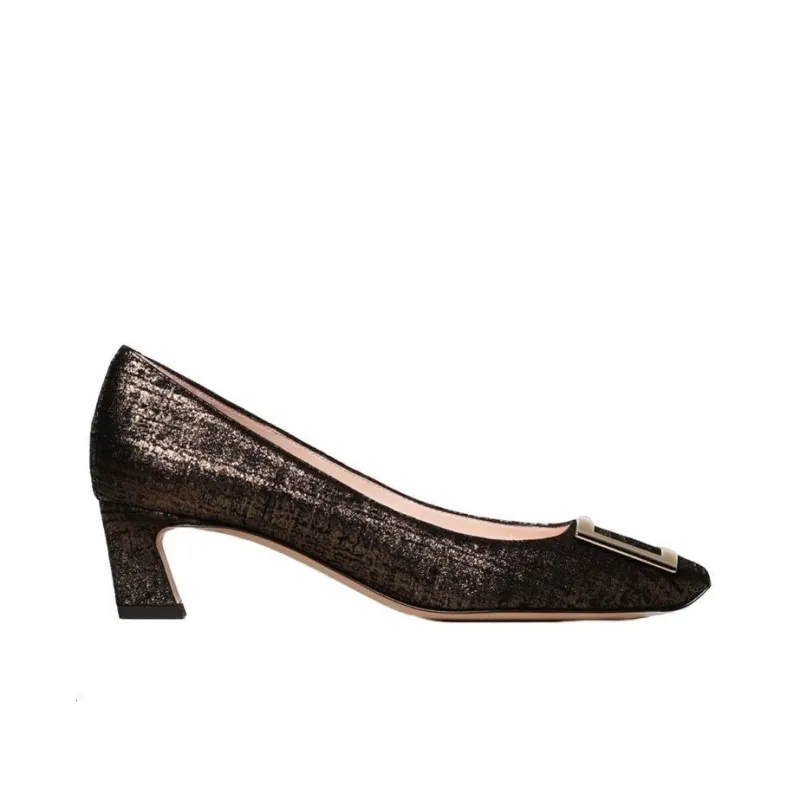 Roger Vivier Trompette Spool Heel High Heels Women's Black Gold-1