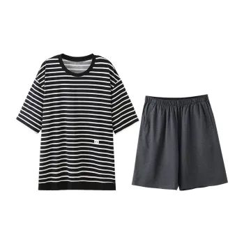JINGYUN Pajama Set Men's Linen Black