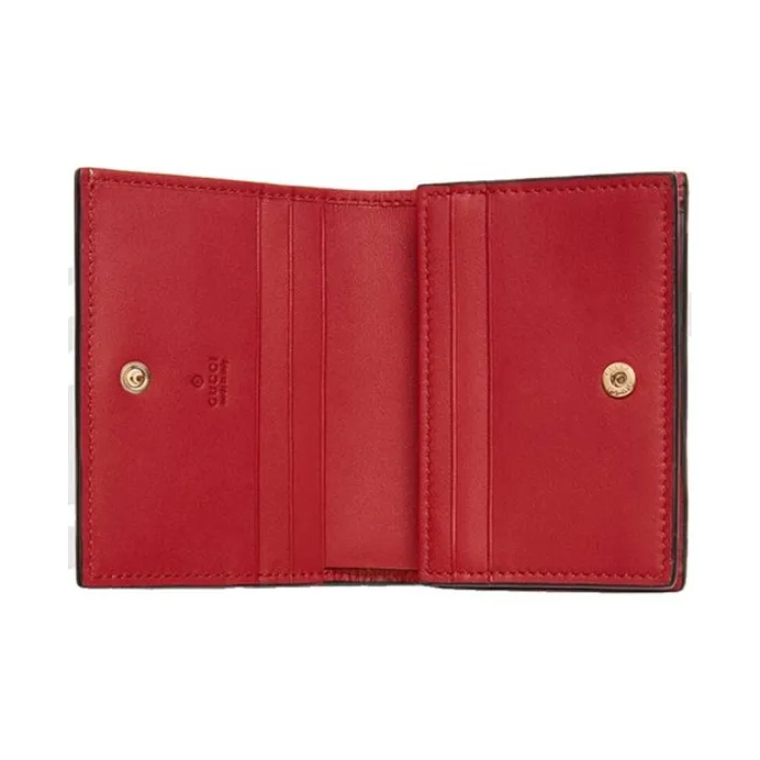 GUCCI Canvas With Leather Card Holder, Wallet Regular Women's Ebony/Pink/Red-3