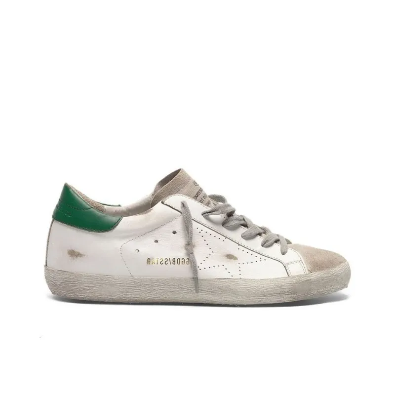 Golden Goose Super Star Low Top Casual Shoes Women's White Green Tail Distressed Style-1