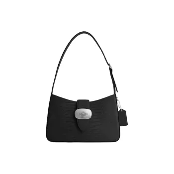 COACH Eliza Lizard Embossed Leather Handbag, Shoulder Bag Medium Size Women's Silver & Black
