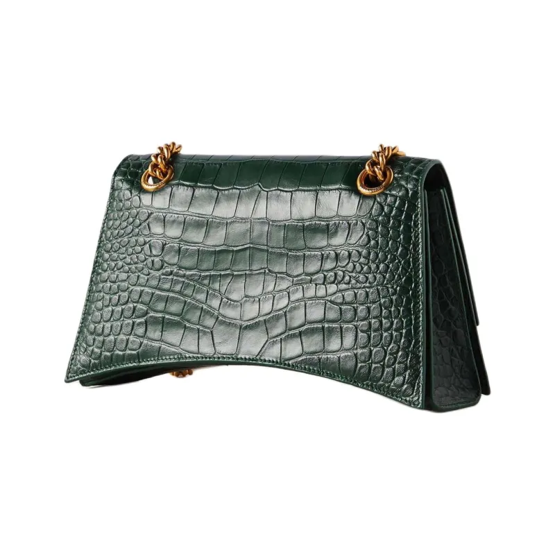 Balenciaga CRUSH Leather Shoulder Bag Women's Dark Green-1