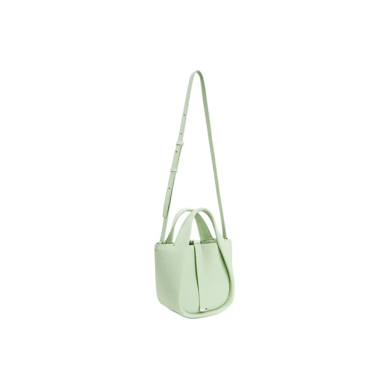 SUREN Litchi Grain Top Grain Cow Leather Basket Bag Shoulder Bag Crossbody Bag Handbag Small Size Unisex Mint Green-1