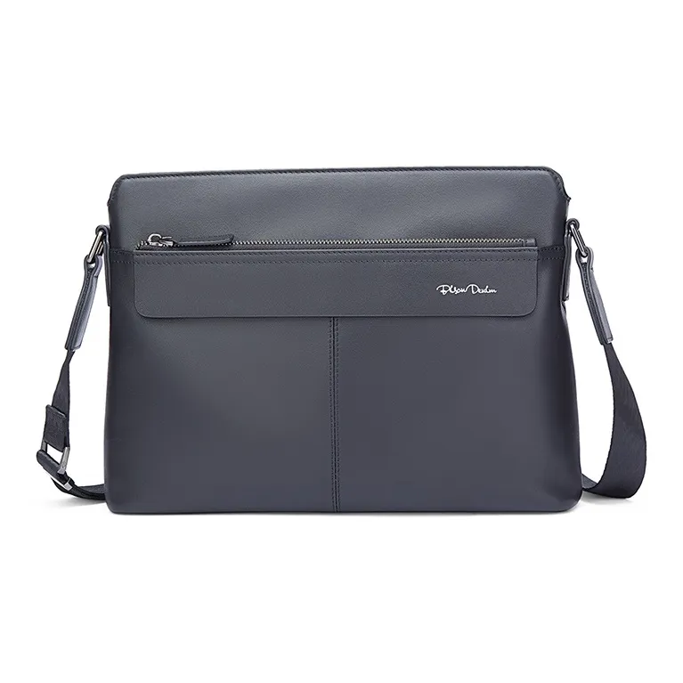 BISON DENIM Cow Leather Shoulder Bag, Crossbody Bag Men's Black-0