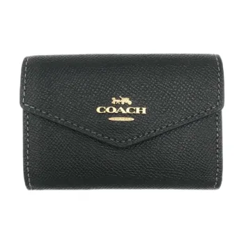 COACH Card Case Cross Stitch Leather Wallets Card Holders Women's Black