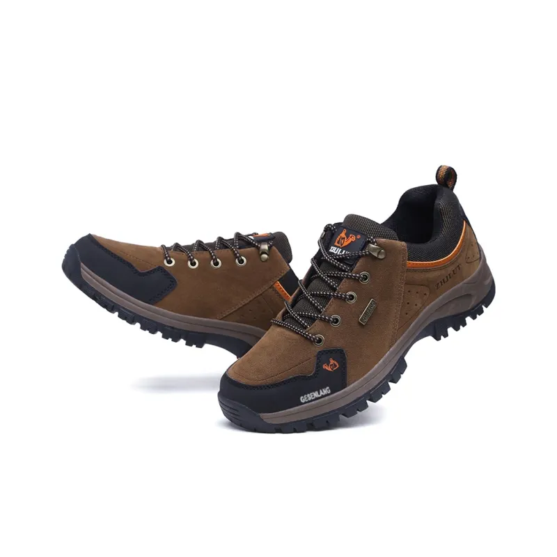 GESENLANG Non slip Wear resistant Impact resistant Low Top Outdoor Shoes Men's Brown-3