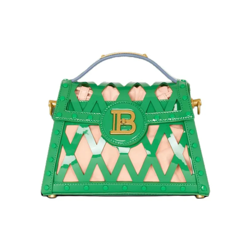 BALMAIN B BUZZ Patent Leather Handbag, Shoulder Bag, Crossbody Bag Women's Green-0