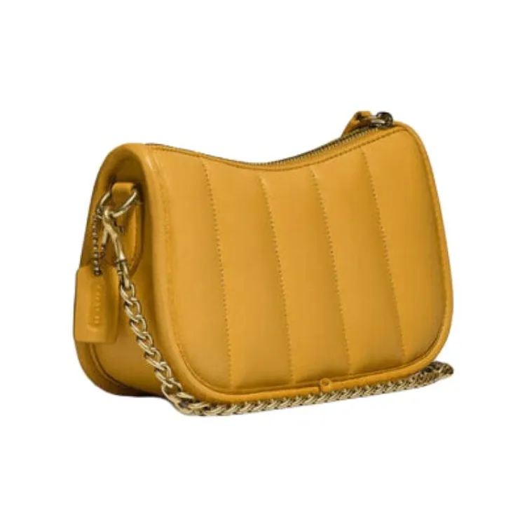COACH Swinger Sheepskin Leather Shoulder Bag, Pochette, Portable Crossbody Bag, Shoulder Bag Women's Bright Yellow-1