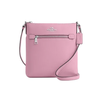 COACH File Cross Grain Leather Shoulder Bag, Crossbody Bag Small Size Women's Silver & Tulip