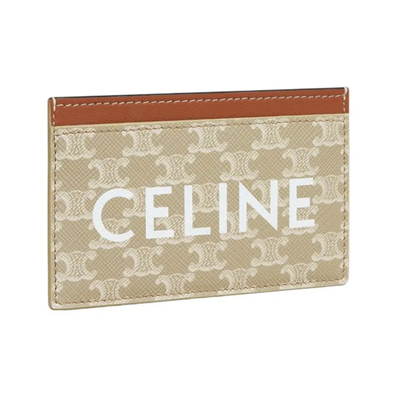 CELINE Triomphe Canvas With Lambskin Card Holder Women's Greige-1