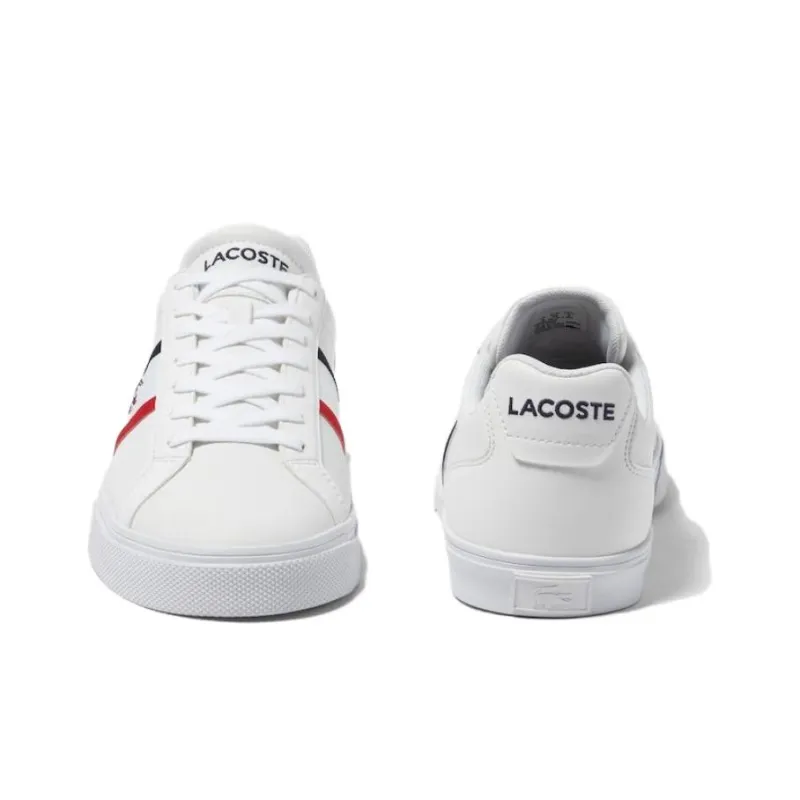 LACOSTE Slip Resistant Low Top Skateboard Shoes Men's White Red Blue-4