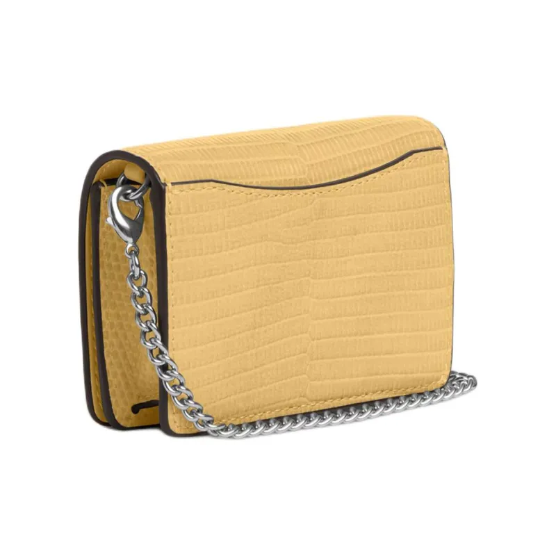 COACH Lizard Embossed Leather Shoulder Bag, Crossbody Bag, Wallet Mini Women's Silver & Grass-1