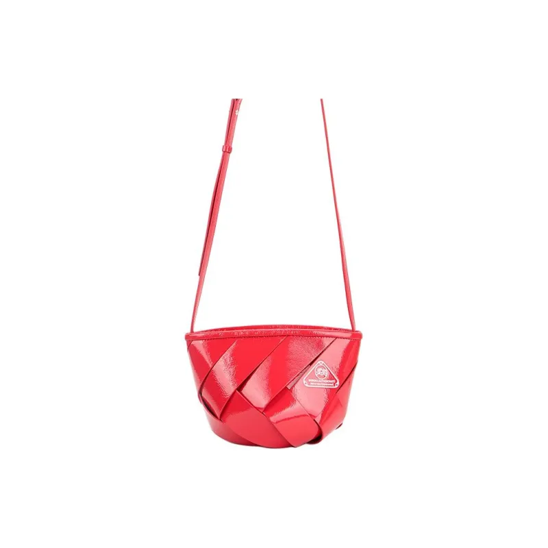 SUREN Top Grain Cow Leather Woven Bag Shoulder Bag Crossbody Bag Small Size Women's Rogue Red-0