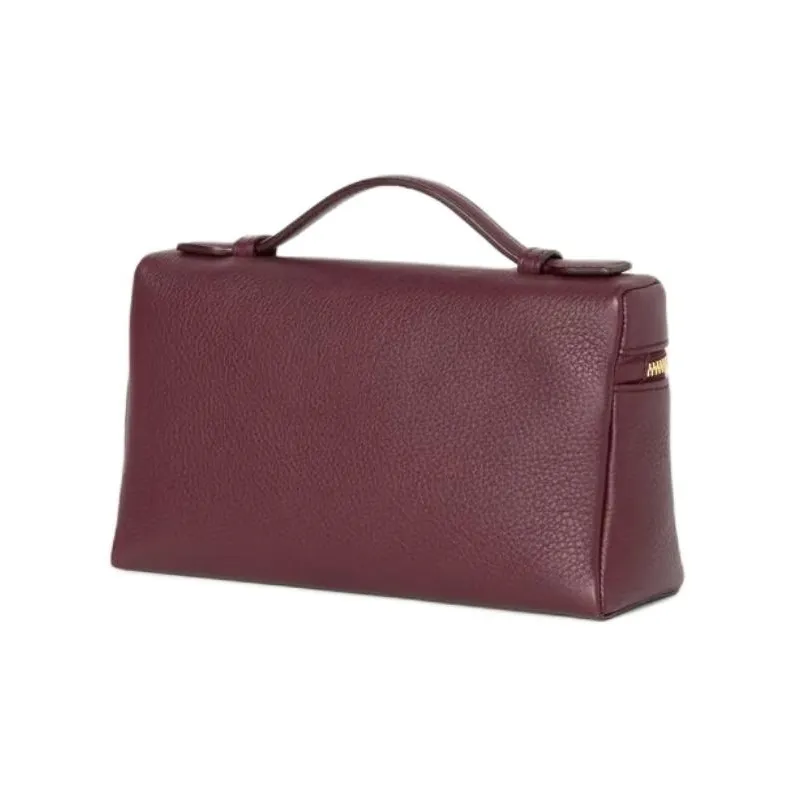 Loro Piana ExtraPocket Leather Makeup Bag Small Square Bag One Shoulder Handbag Women's Red Bean Color-1