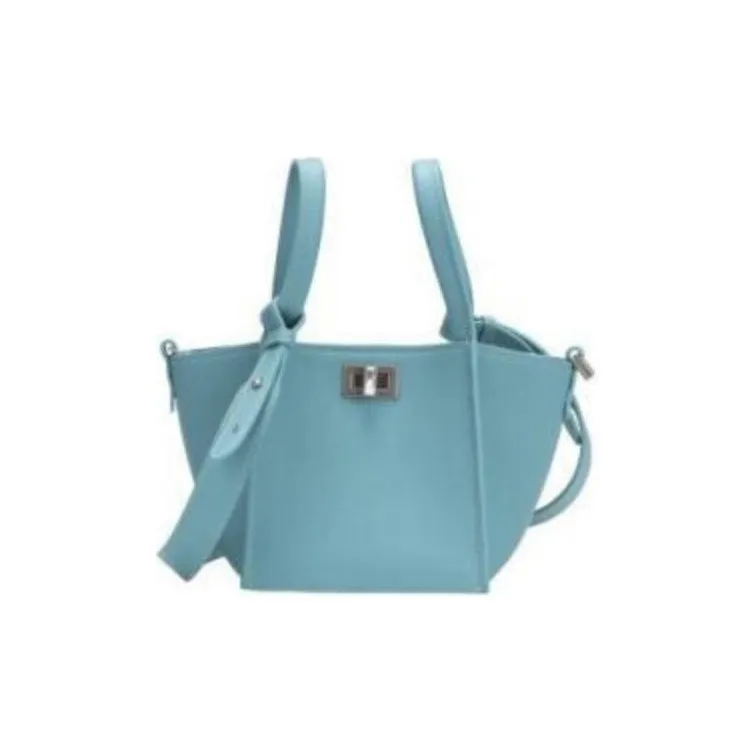 PAIMILAR Top Grain Cow Leather Basket Bag, Handbag, Crossbody Bag Small Size Women's Norwegian Blue-0
