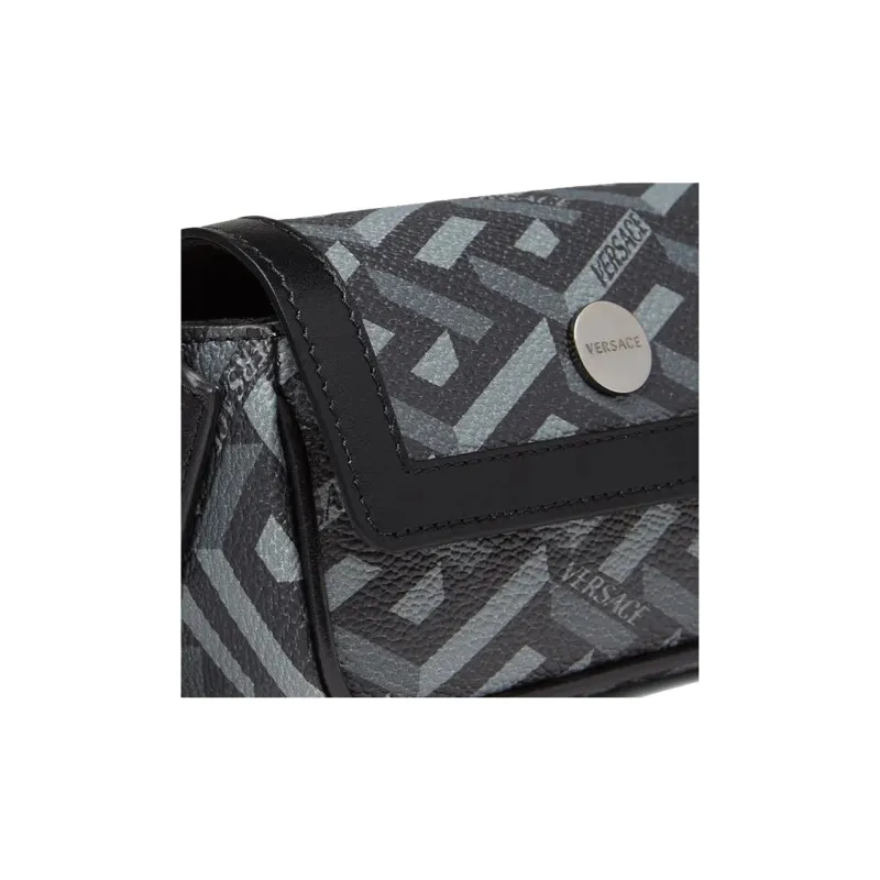 VERSACE La Greca Coated Canvas Shoulder Bag, Crossbody Bag Mini Unisex Gray-2