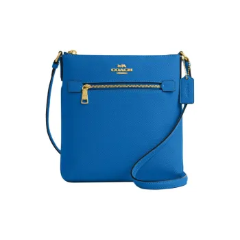 COACH File Cross Grain Leather Document Bag, Shoulder Bag, Crossbody Bag Mini Women's Silver & Bright Blue