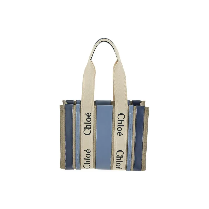 Chloe Linen Tote Bag Shopping Bag Handbag Medium Size Women's Blue-0
