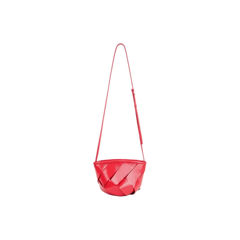 SUREN Top Grain Cow Leather Woven Bag Shoulder Bag Crossbody Bag Small Size Women's Rogue Red-4