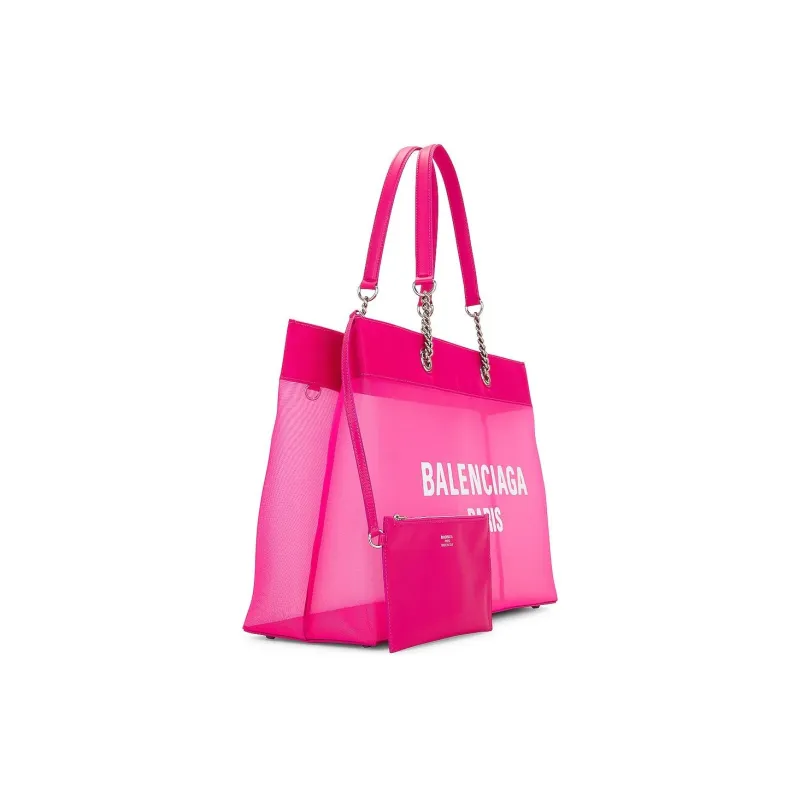 Balenciaga DUTY FREE Knitted Fabric Mesh Tote Bag Shopping Bag Shoulder Bag Handbag Large Size Women's Fuchsia-1