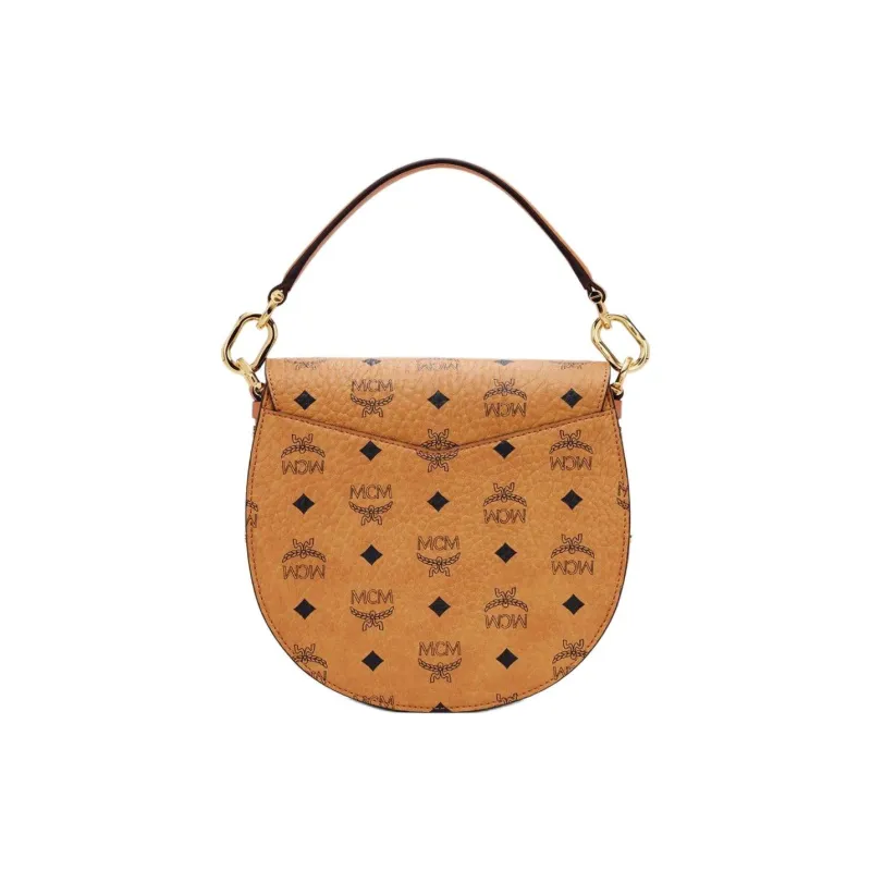 MCM Cow Leather Saddle Bag Handbag Small Size Women's Brown Cognac-3