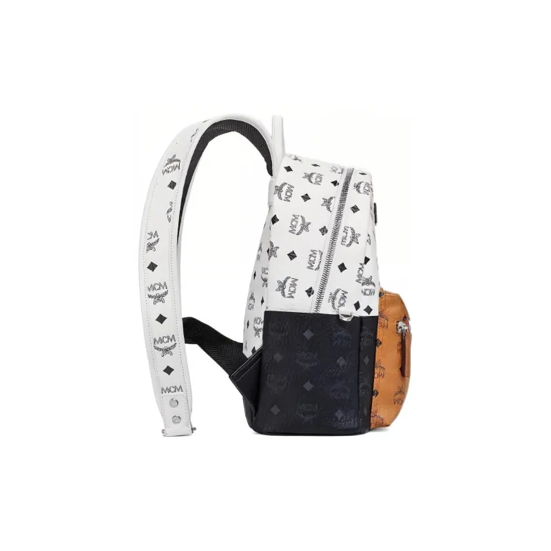 MCM Stark Visetos Cow Leather Backpack Unisex Black White-2
