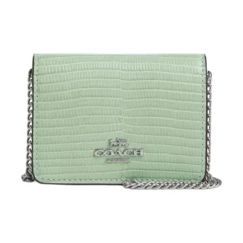 COACH Chain Lizard Embossed Leather Shoulder Bag, Crossbody Bag, Wallet Mini Women's Silver & Light Green