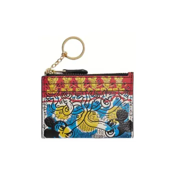 COACH Disney X Keith Haring Collaboration Skinny Wallet Leather Card Holder Unisex Red & White