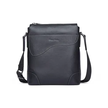 BISON DENIM Top Grain Cow Leather Shoulder Bag Men's Black